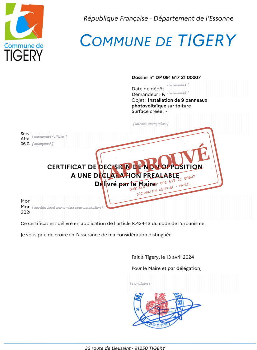 Déclaration préalable approuvée par la mairie